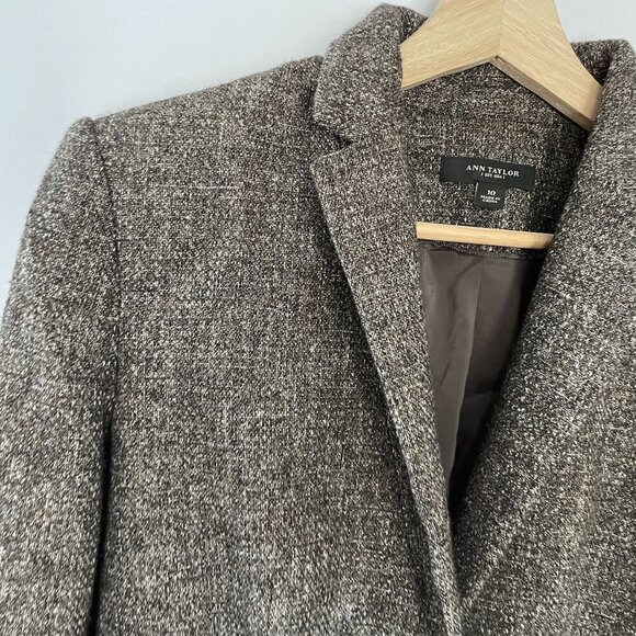 Ann Taylor Womens Tweed Blazer Size 10 Brown-Gray Single Button Long Sleeve - Picture 2 of 9